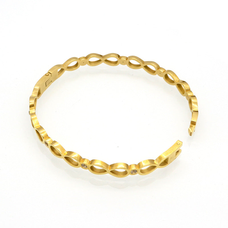 New simple and fashionable stainless steel diamond-encrusted hollow 8-character bracelet