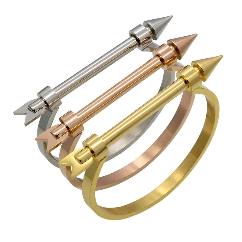 Popular hot-selling stainless steel arrow personalized C semicircular screw bracelet, open stainless steel