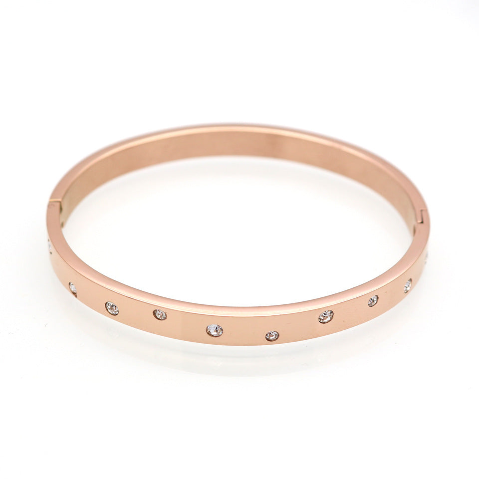 Classic Zircon Non-Fading Stainless Steel Bracelet, Women's Rose Gold Titanium Steel Bracelet