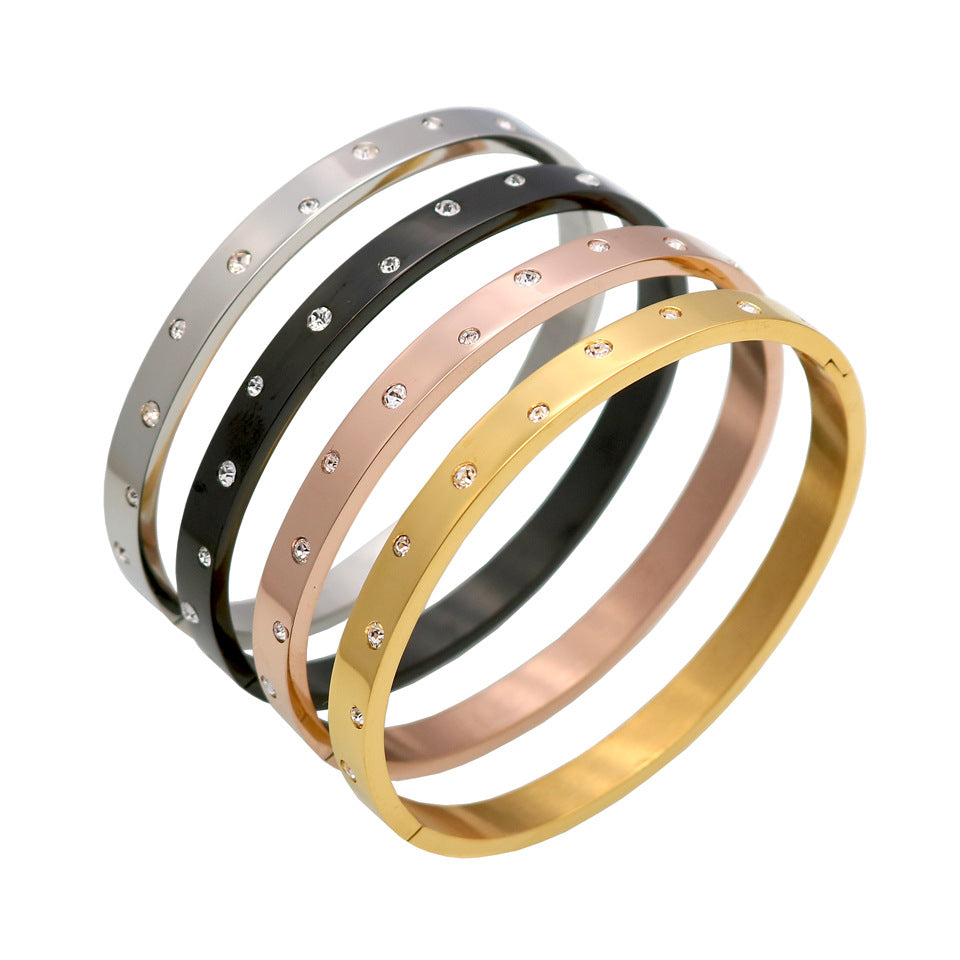 Classic Zircon Non-Fading Stainless Steel Bracelet, Women's Rose Gold Titanium Steel Bracelet