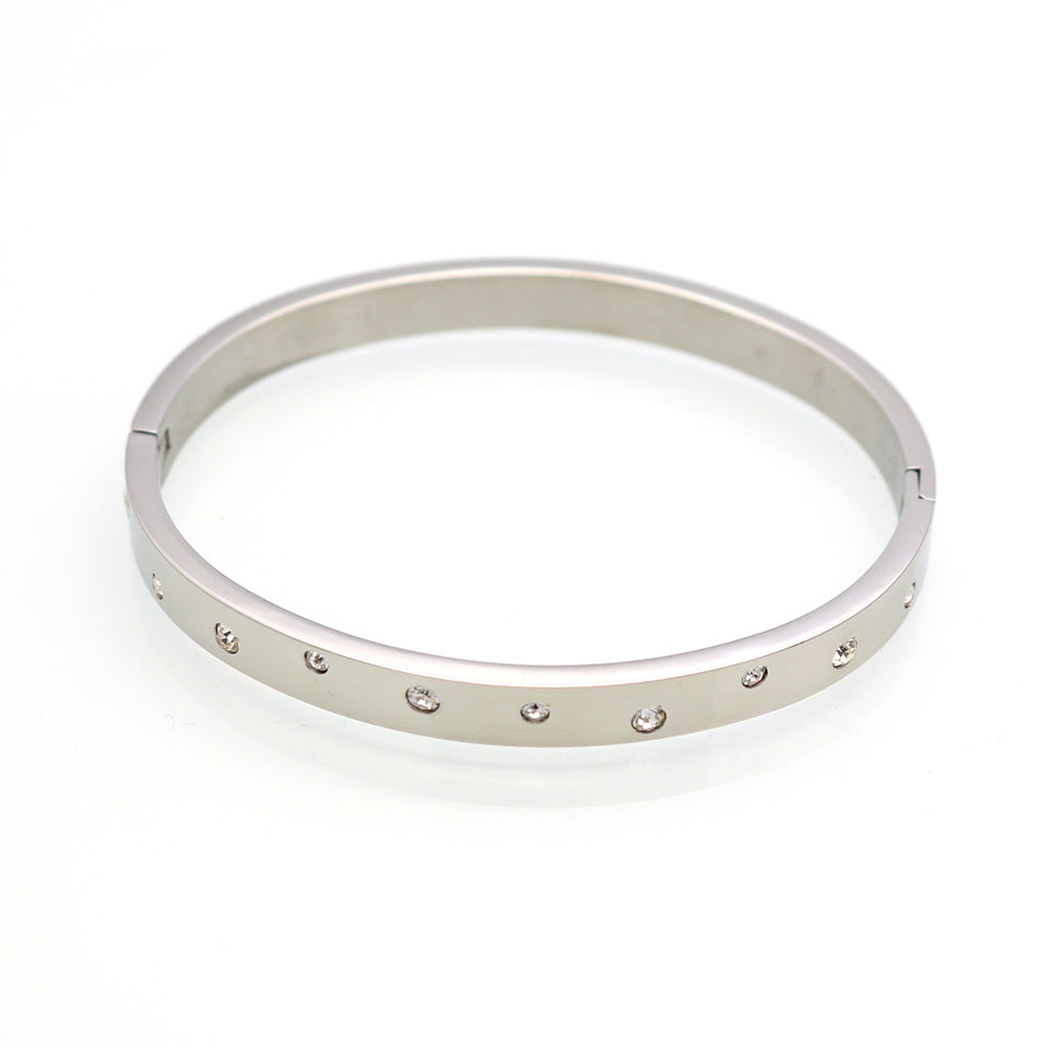 Classic Zircon Non-Fading Stainless Steel Bracelet, Women's Rose Gold Titanium Steel Bracelet