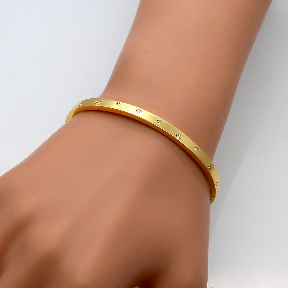 Classic Zircon Non-Fading Stainless Steel Bracelet, Women's Rose Gold Titanium Steel Bracelet