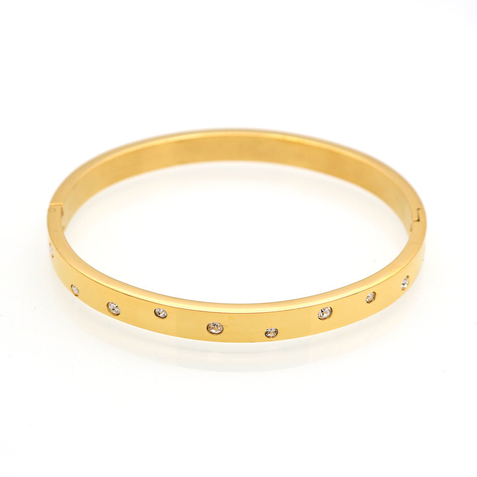 Classic Zircon Non-Fading Stainless Steel Bracelet, Women's Rose Gold Titanium Steel Bracelet