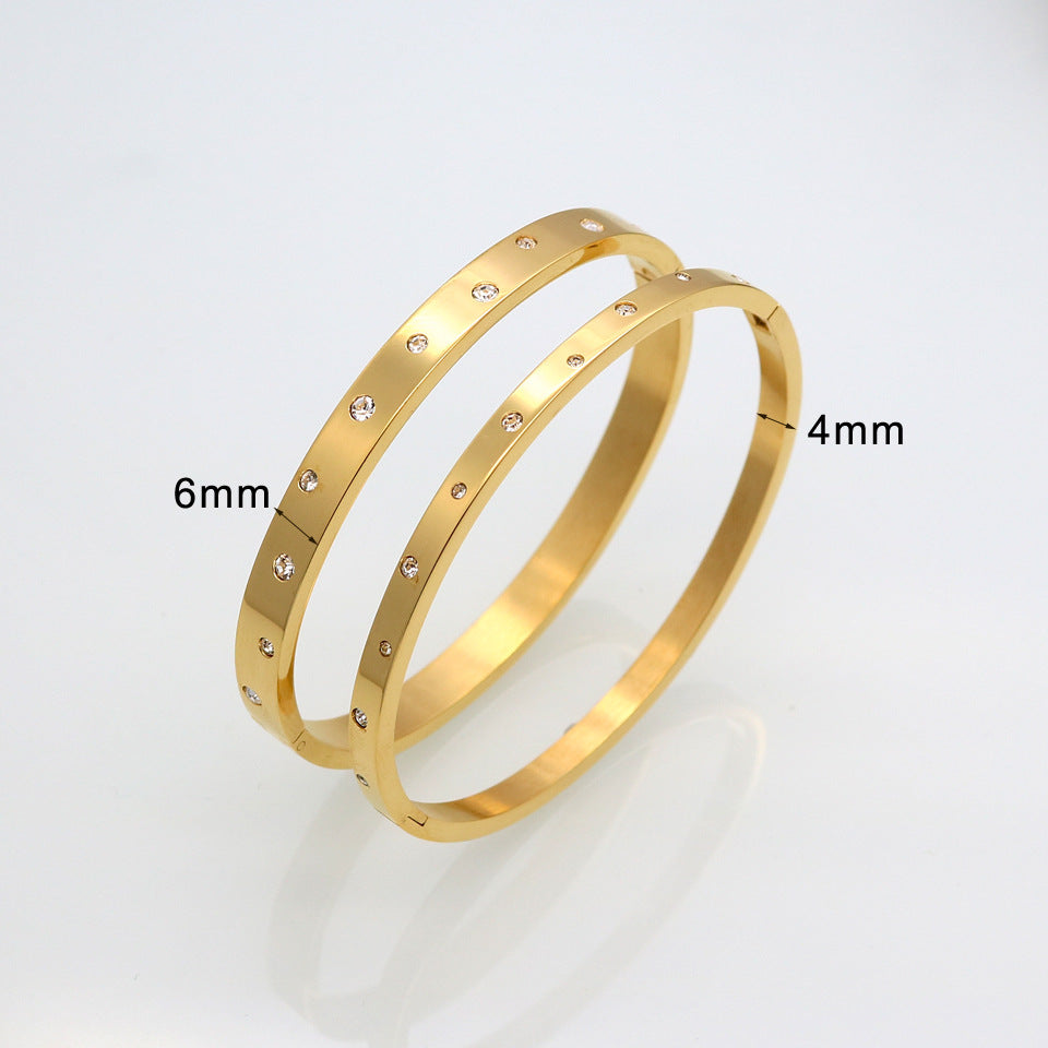 Classic Zircon Non-Fading Stainless Steel Bracelet, Women's Rose Gold Titanium Steel Bracelet