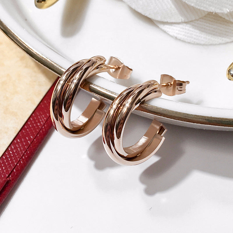 Three-ring circle earrings women's C-shaped earrings