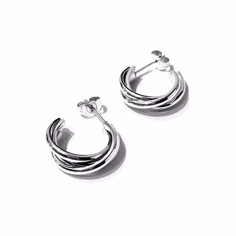 Three-ring circle earrings women's C-shaped earrings