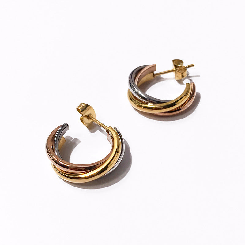 Three-ring circle earrings women's C-shaped earrings