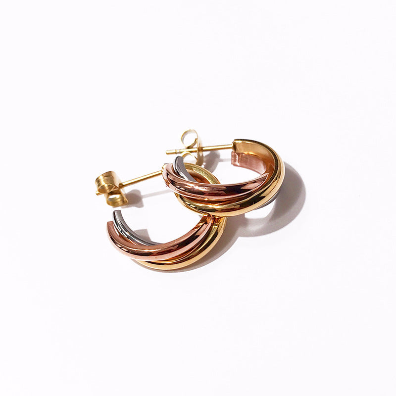 Three-ring circle earrings women's C-shaped earrings