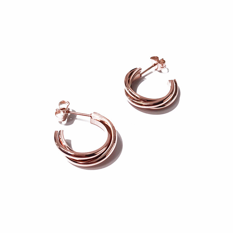 Three-ring circle earrings women's C-shaped earrings