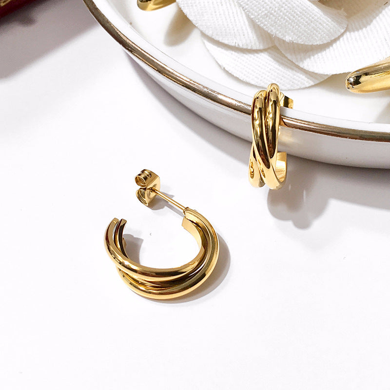 Three-ring circle earrings women's C-shaped earrings