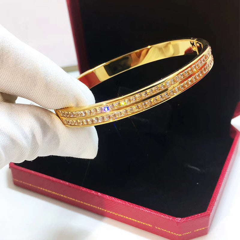 Titanium steel jewelry, fashion party dinner wear single item double row diamond bracelet