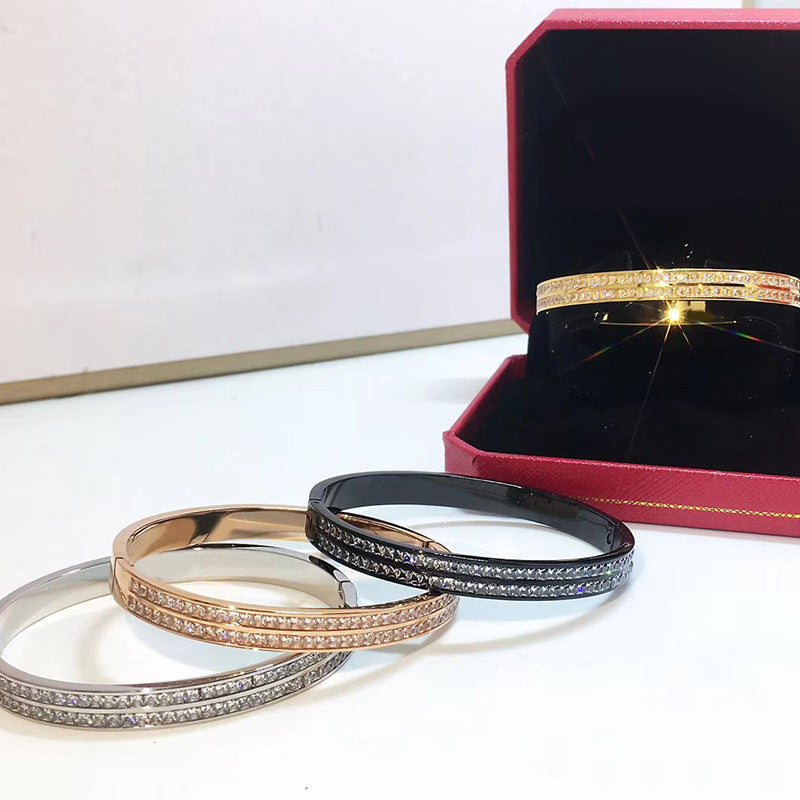 Titanium steel jewelry, fashion party dinner wear single item double row diamond bracelet