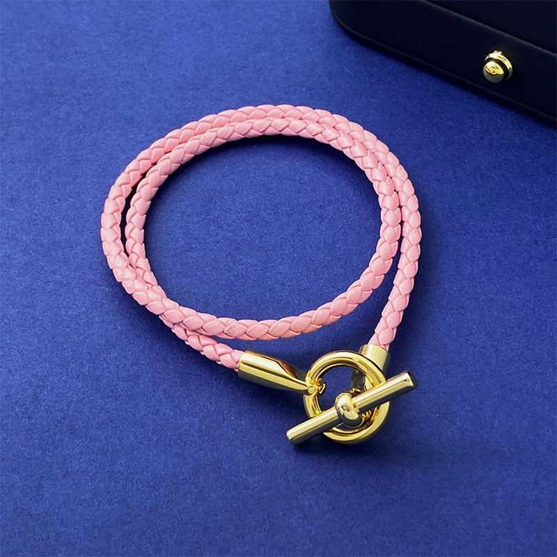 European and American fashion jewelry, leather rope braided buckle, double-layer bracelet, the same versatile bracelet men's and women's jewelry