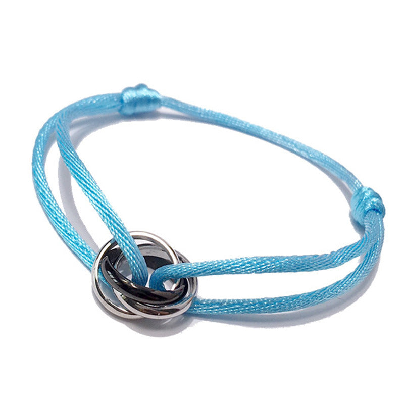 Hand rope cross-border titanium steel new silver black three-ring braided retractable bracelet