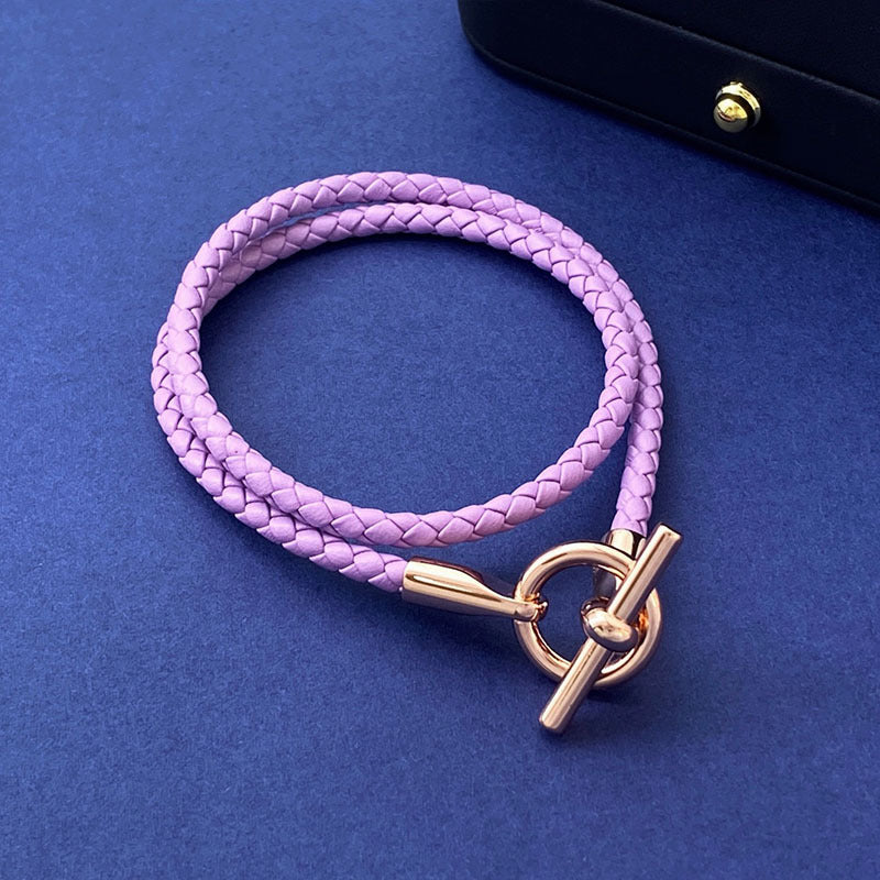 European and American fashion jewelry, leather rope braided buckle, double-layer bracelet, the same versatile bracelet men's and women's jewelry