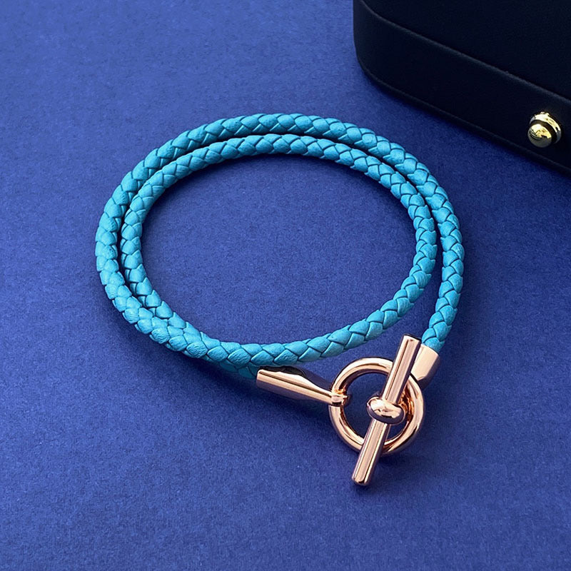 European and American fashion jewelry, leather rope braided buckle, double-layer bracelet, the same versatile bracelet men's and women's jewelry