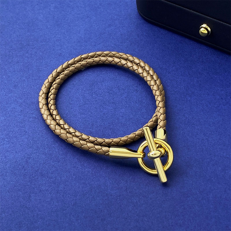 European and American fashion jewelry, leather rope braided buckle, double-layer bracelet, the same versatile bracelet men's and women's jewelry