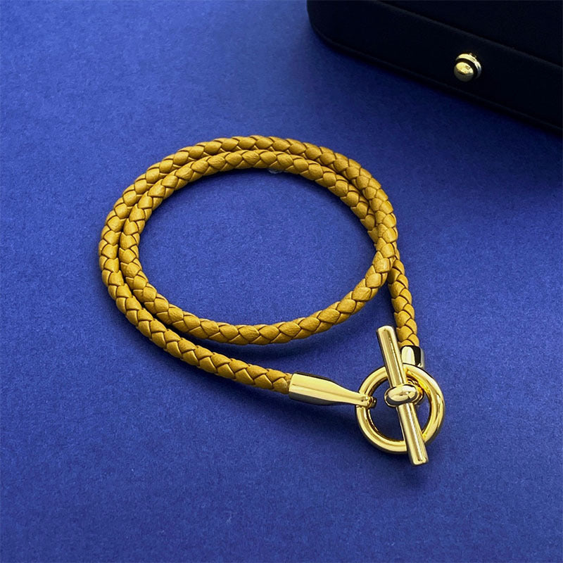 European and American fashion jewelry, leather rope braided buckle, double-layer bracelet, the same versatile bracelet men's and women's jewelry