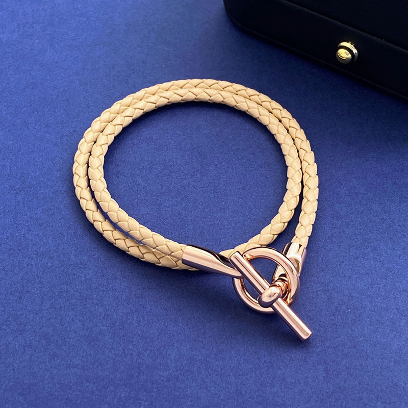 European and American fashion jewelry, leather rope braided buckle, double-layer bracelet, the same versatile bracelet men's and women's jewelry