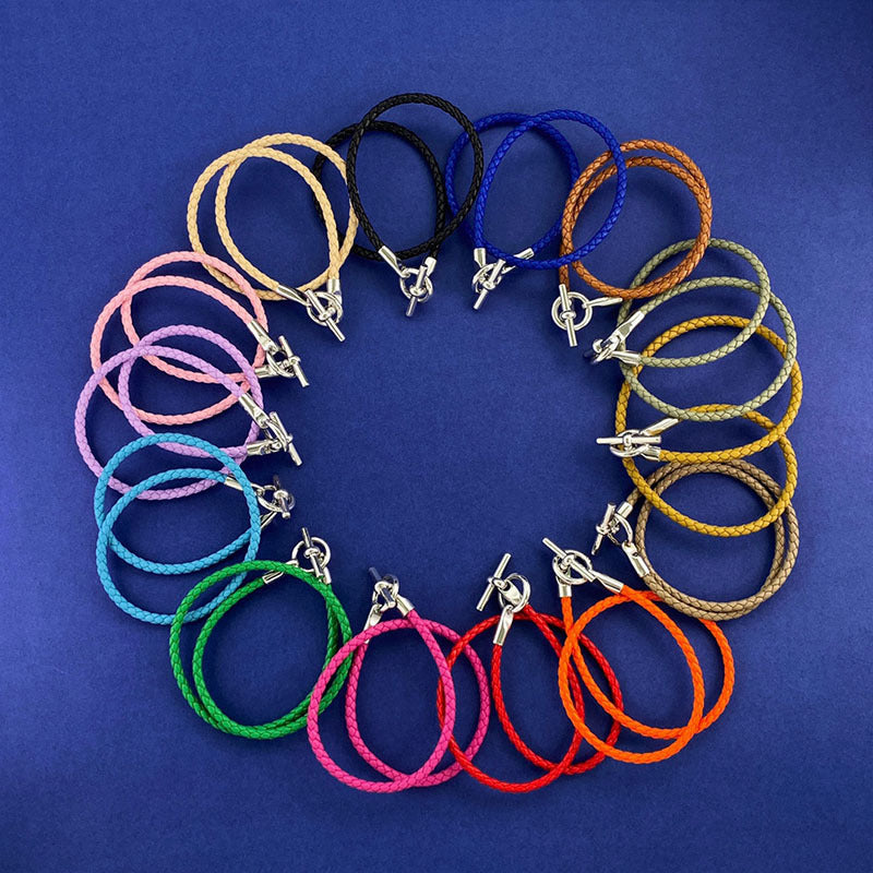 European and American fashion jewelry, leather rope braided buckle, double-layer bracelet, the same versatile bracelet men's and women's jewelry