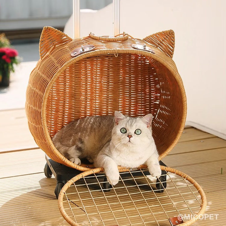 Fuji knitted cat bag pull-out box portable pet travel box cat litter car travel air box creative hand-held cat cage