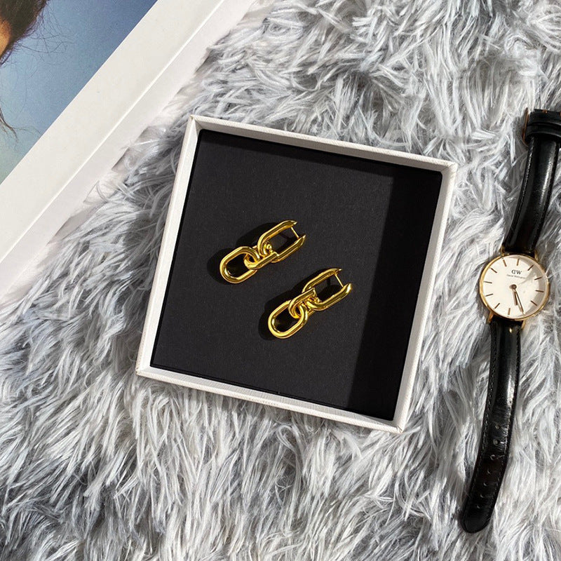 European and American fashion glossy metal three sections are not the same size, bamboo thick chain hip-hop street earrings are available in two colors