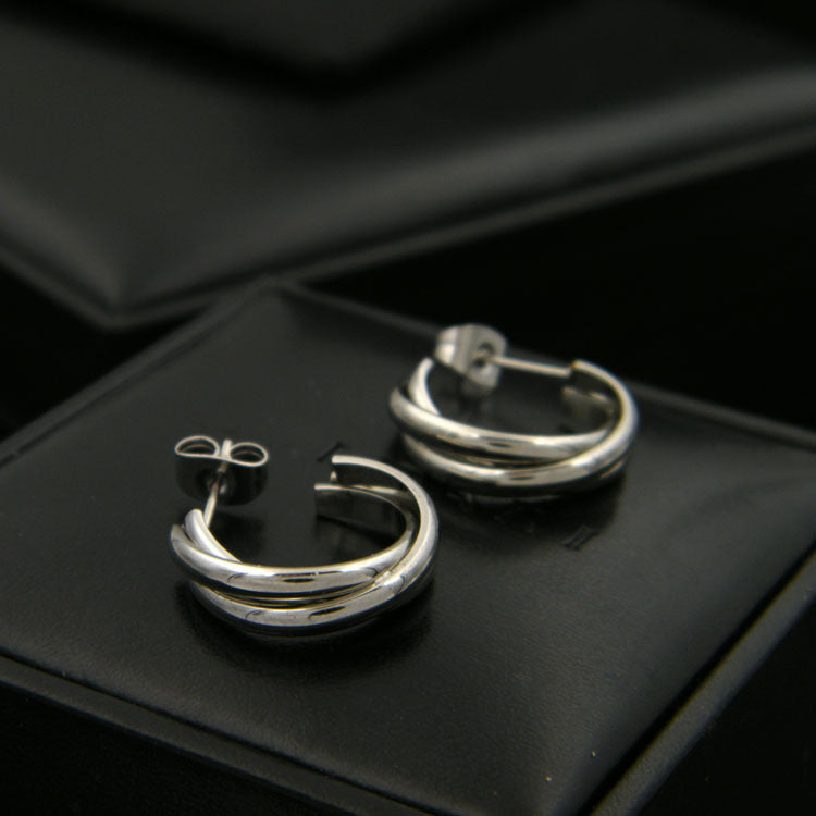 Three-ring circle earrings women's C-shaped earrings