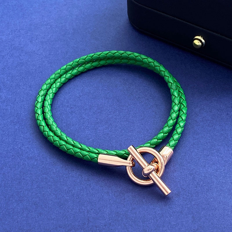 European and American fashion jewelry, leather rope braided buckle, double-layer bracelet, the same versatile bracelet men's and women's jewelry