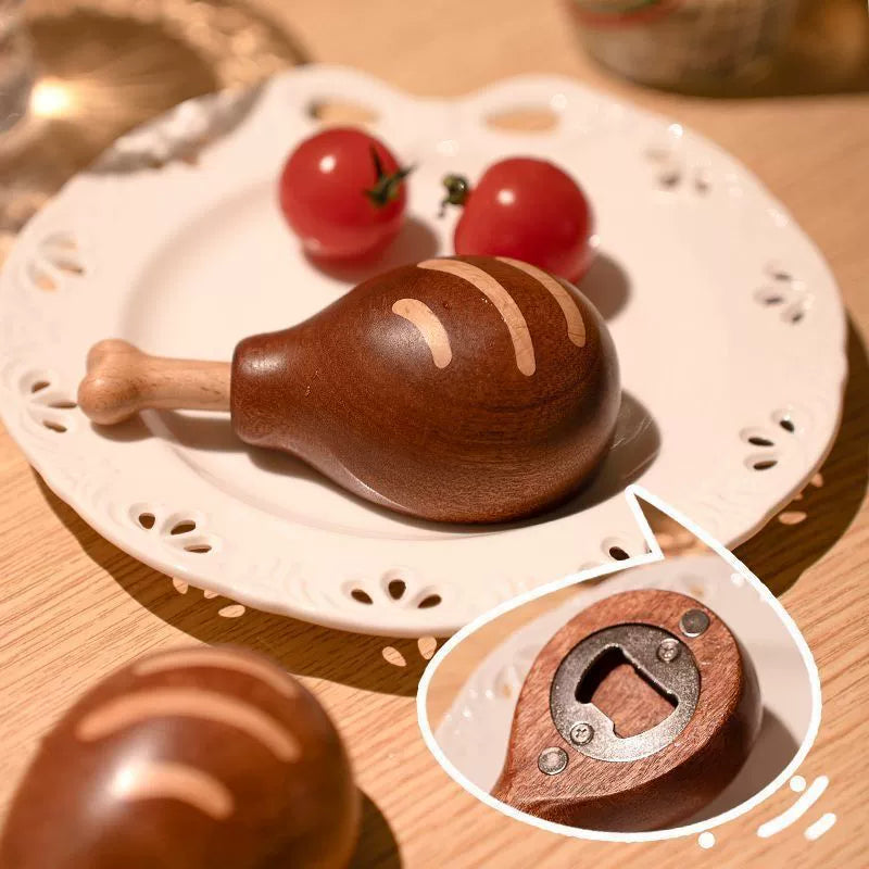Chicken leg solid wood open bottle wood tool woodworking beer bottle starter magnetic suction household refrigerator personality tabletop pendant open bottle