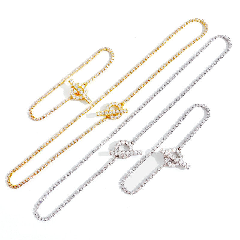 Light luxury sparkling zircon full diamond personalized buckle necklace