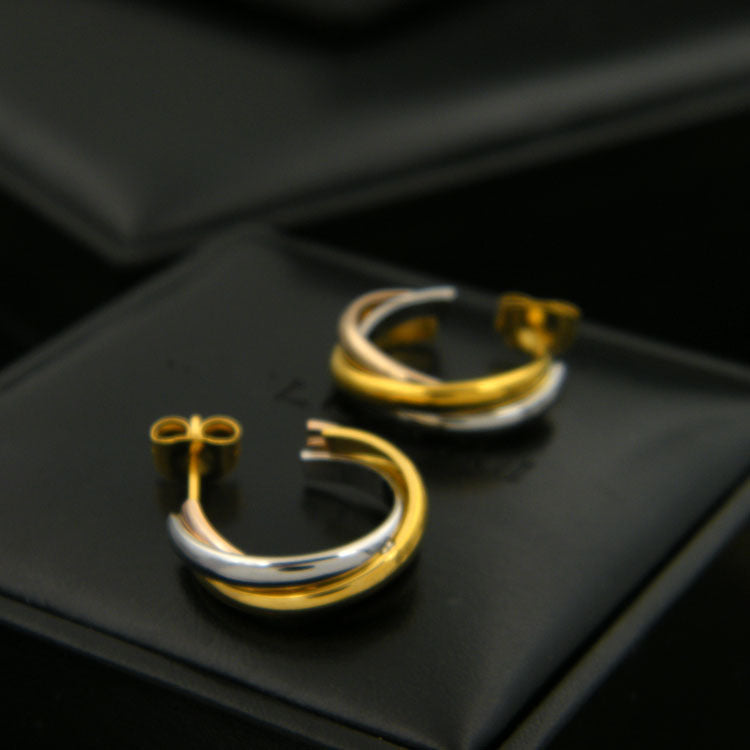 Three-ring circle earrings women's C-shaped earrings