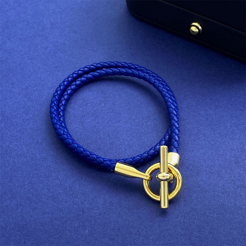 European and American fashion jewelry, leather rope braided buckle, double-layer bracelet, the same versatile bracelet men's and women's jewelry