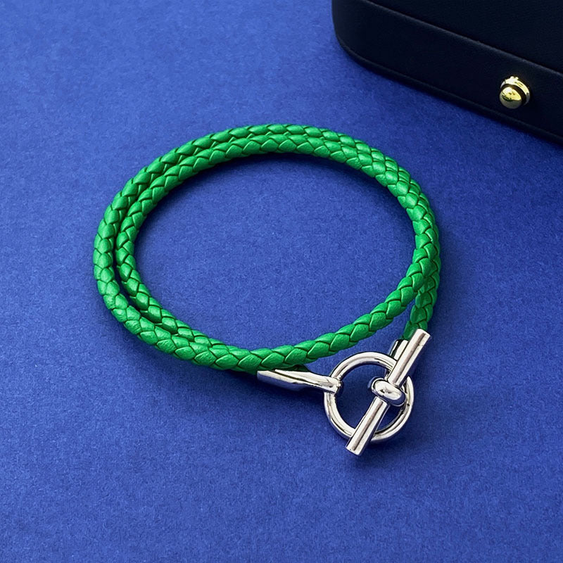 European and American fashion jewelry, leather rope braided buckle, double-layer bracelet, the same versatile bracelet men's and women's jewelry