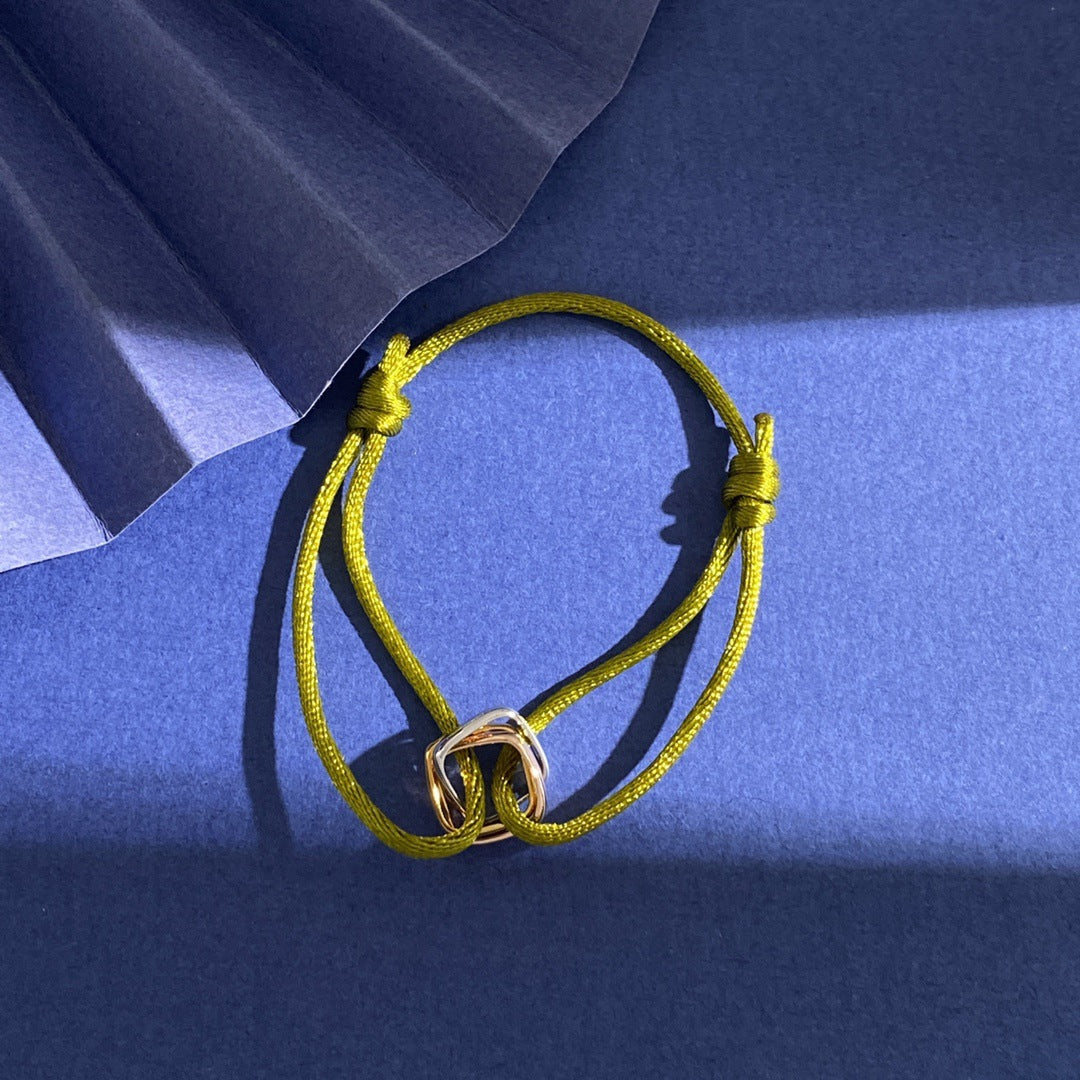 Glossy square small three-ring three-color ring hand rope bracelet simple and versatile couple style interlocking new jewelry