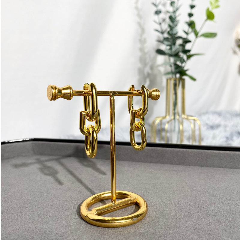 European and American fashion glossy metal three sections are not the same size, bamboo thick chain hip-hop street earrings are available in two colors