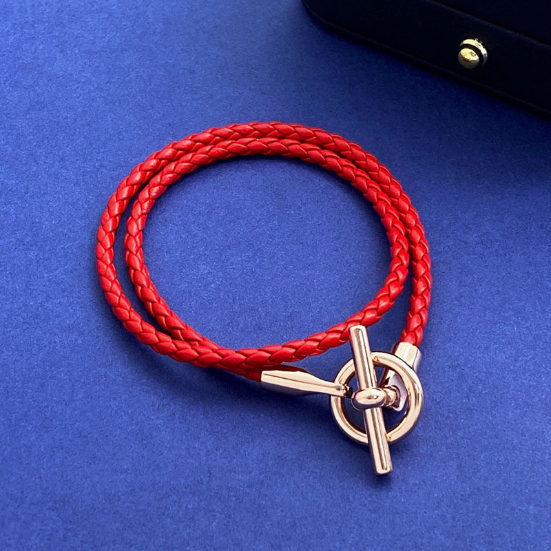 European and American fashion jewelry, leather rope braided buckle, double-layer bracelet, the same versatile bracelet men's and women's jewelry
