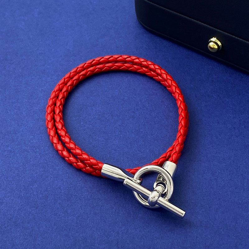 European and American fashion jewelry, leather rope braided buckle, double-layer bracelet, the same versatile bracelet men's and women's jewelry