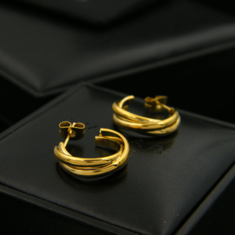 Three-ring circle earrings women's C-shaped earrings