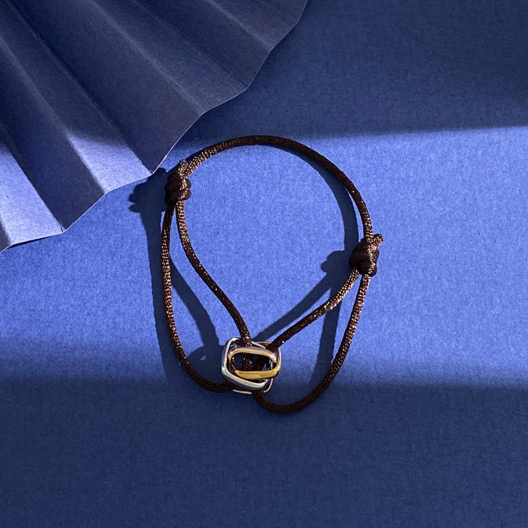 Glossy square small three-ring three-color ring hand rope bracelet simple and versatile couple style interlocking new jewelry