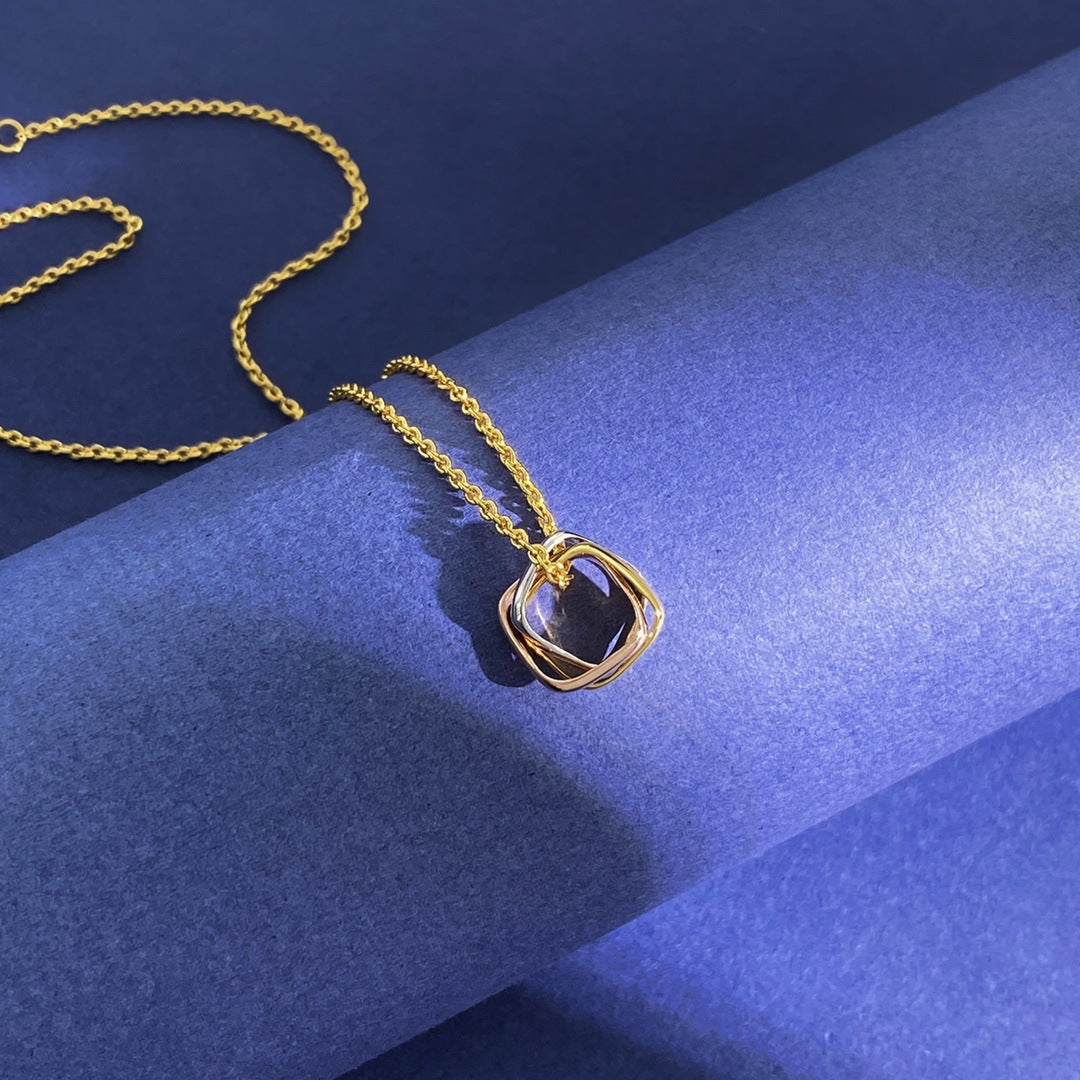 Square three-ring three-color necklace