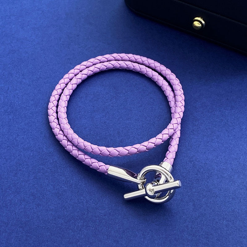 European and American fashion jewelry, leather rope braided buckle, double-layer bracelet, the same versatile bracelet men's and women's jewelry