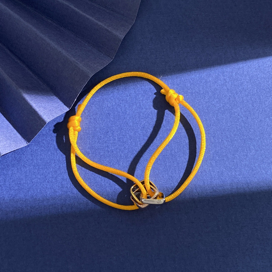 Glossy square small three-ring three-color ring hand rope bracelet simple and versatile couple style interlocking new jewelry