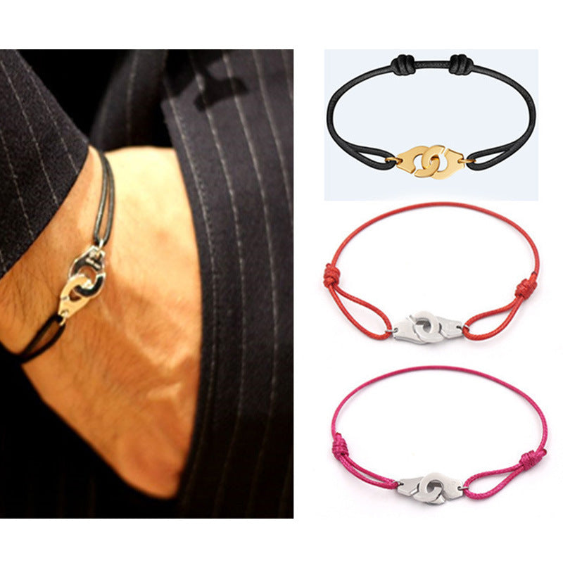 Hand-woven telescopic color hand rope, men's and women's transshipment red rope, upgraded version, fine engraved titanium steel handcuff handchain.