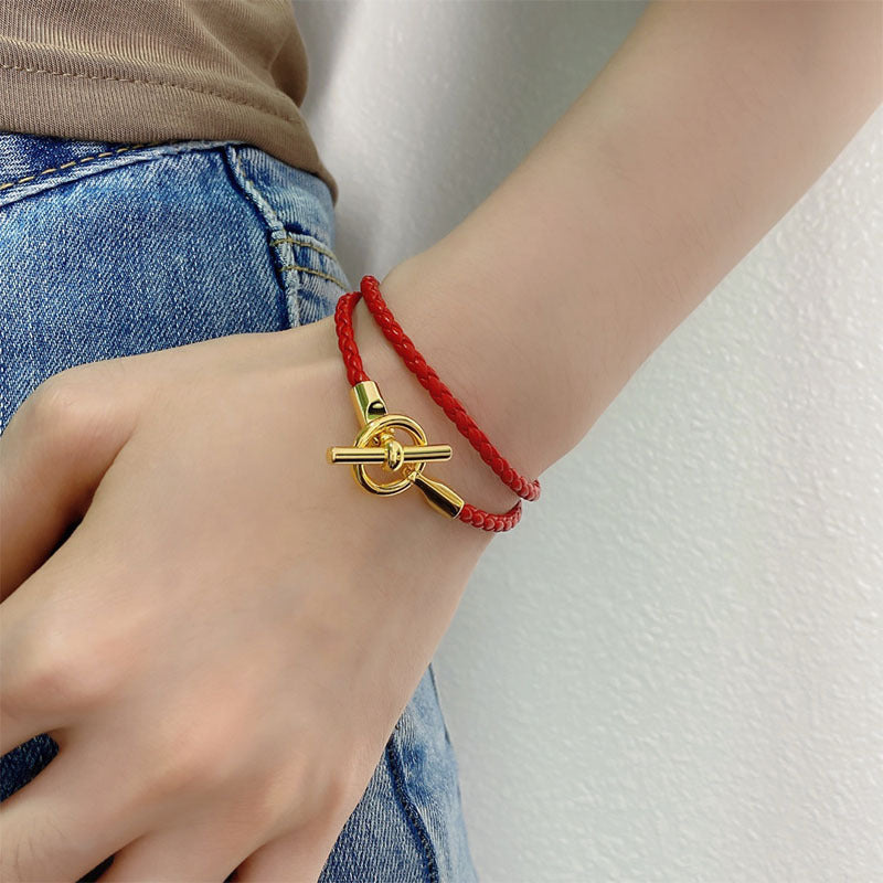 European and American fashion jewelry, leather rope braided buckle, double-layer bracelet, the same versatile bracelet men's and women's jewelry