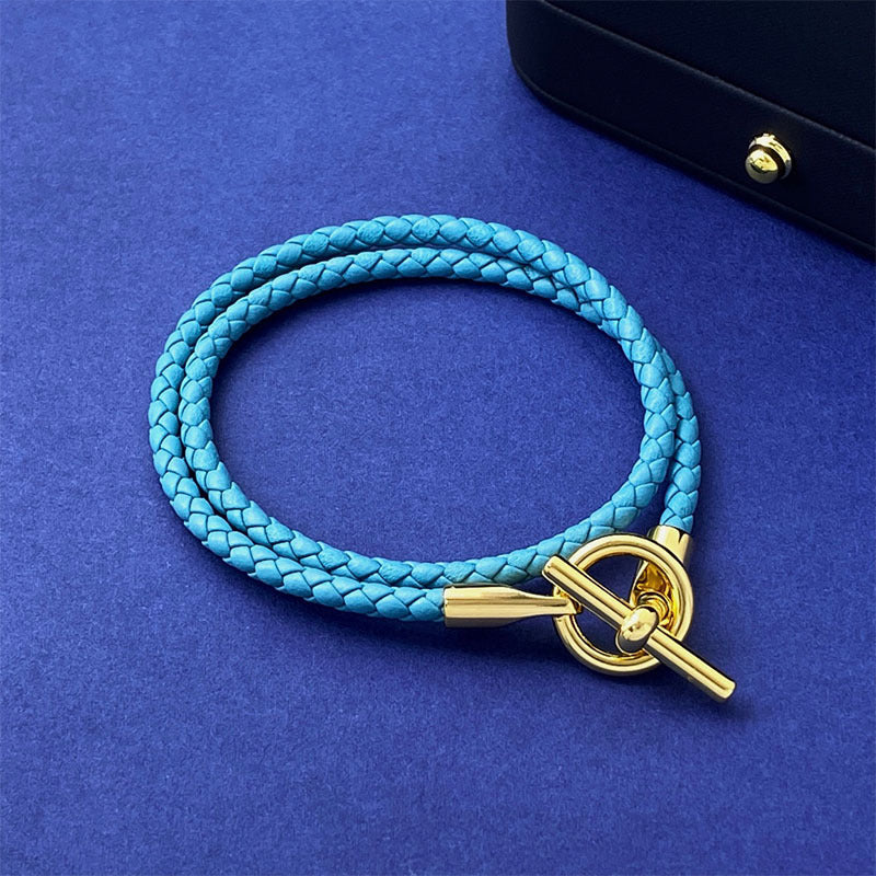 European and American fashion jewelry, leather rope braided buckle, double-layer bracelet, the same versatile bracelet men's and women's jewelry