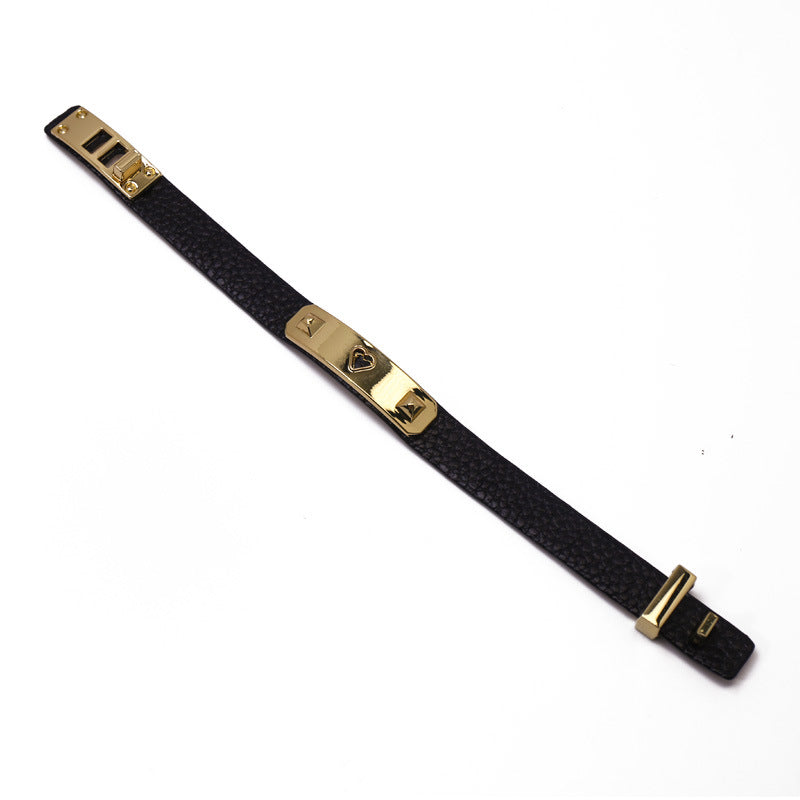 European and American personalized solid color PU leather compact bracelet, retro trend street shot female creative design PU bracelet