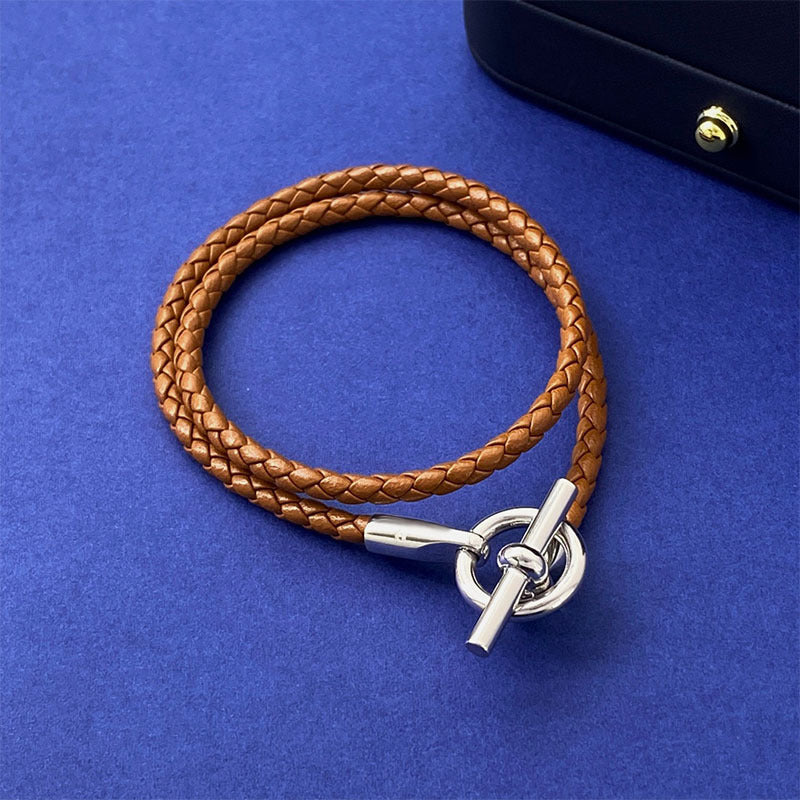 European and American fashion jewelry, leather rope braided buckle, double-layer bracelet, the same versatile bracelet men's and women's jewelry