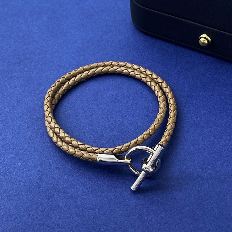 European and American fashion jewelry, leather rope braided buckle, double-layer bracelet, the same versatile bracelet men's and women's jewelry
