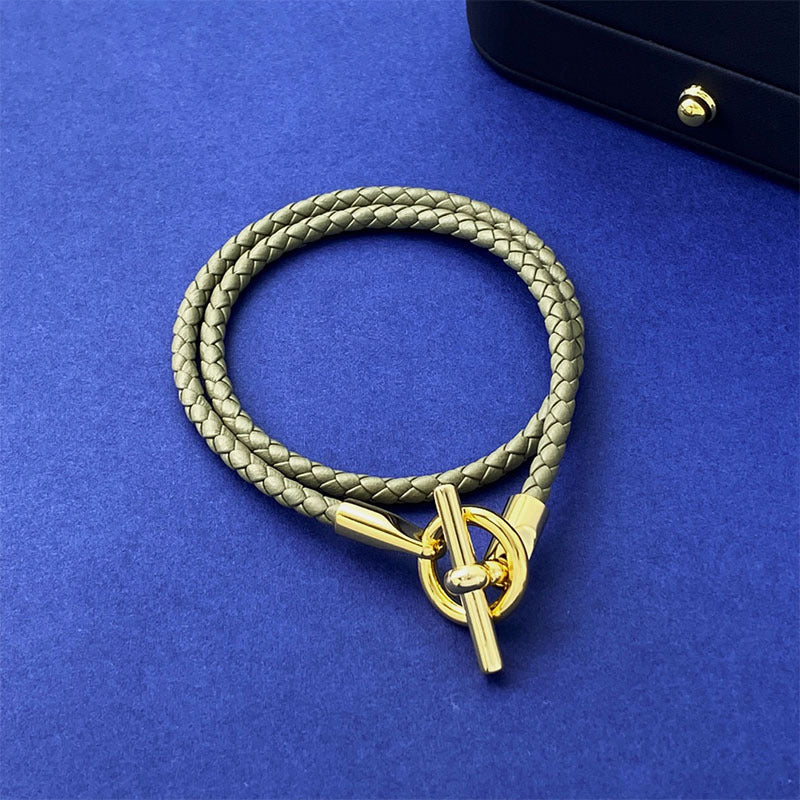 European and American fashion jewelry, leather rope braided buckle, double-layer bracelet, the same versatile bracelet men's and women's jewelry