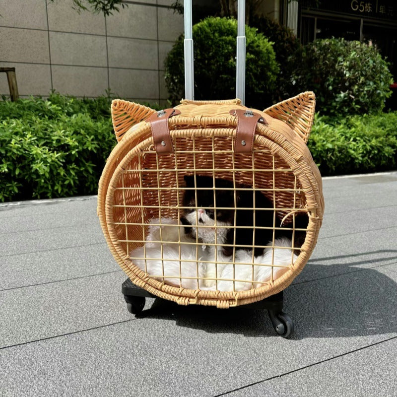 Fuji knitted cat bag pull-out box portable pet travel box cat litter car travel air box creative hand-held cat cage